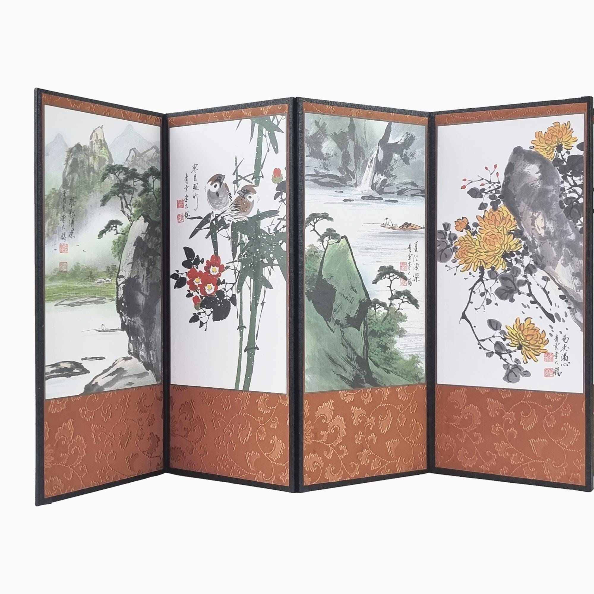 五君子屏風、韓国四君子梅蘭竹画、山水八曲屏風、卓上山水画 - Etsy 日本