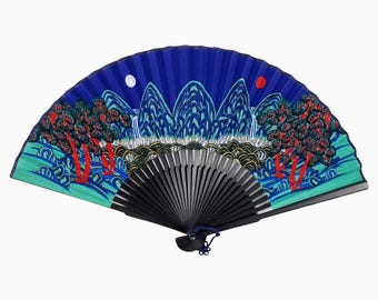 Ilwol Obongdo Art Korean Royal Court Fan, Traditional Sun and Moon Painting Folding Hand Fan
