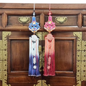Mandarin Duck Korean Norigae Pair, Traditional Love & Devotion Symbol Set, Wedding Anniversary Gift with Hanji Box