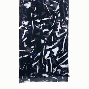 Eternal Ink Korean Sumukhwa Silk Scarf Black, Korean Ink Painting Modern Hanbok Accessories, New Year and Chuseok Gifts