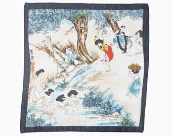 Dano Pungjeong Korean Art Handkerchief, Shin Yun-bok Joseon Dynasty Painting, Cotton Bojagi Tapestry Wall Art, Korean Scarf New Year's Gift