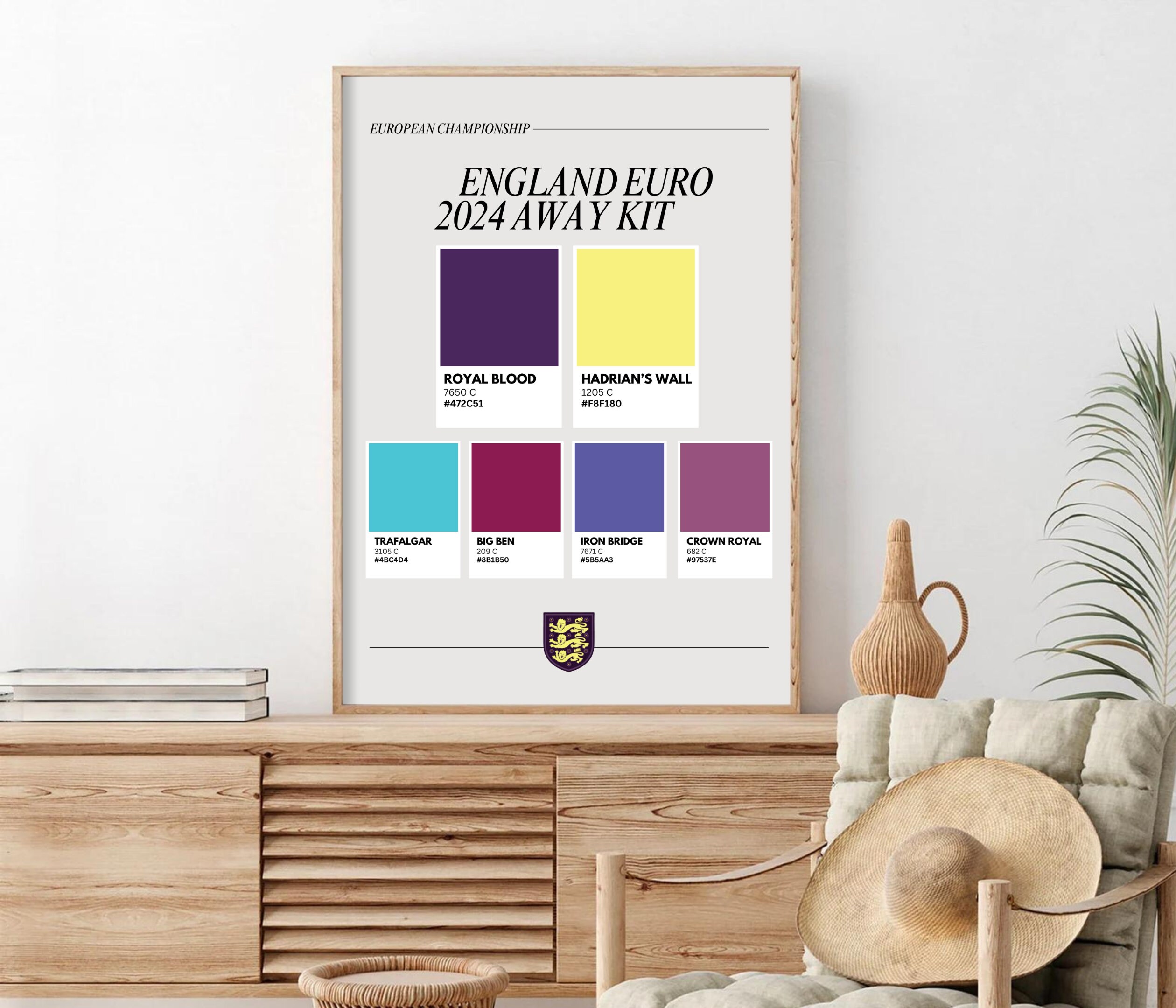 EURO 2024 England Soccer Away Kit Color Swatches Poster, England Soccer, Soccer Jersey Print ...