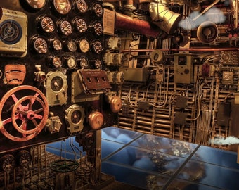 Steampunk airship zoom animated background