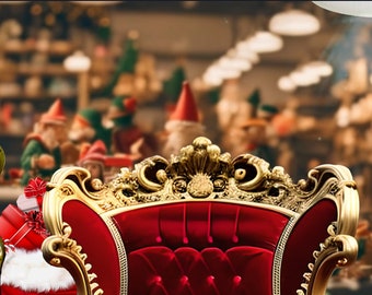 Animated Zoom/OBS background elves working Santa sits by the fire