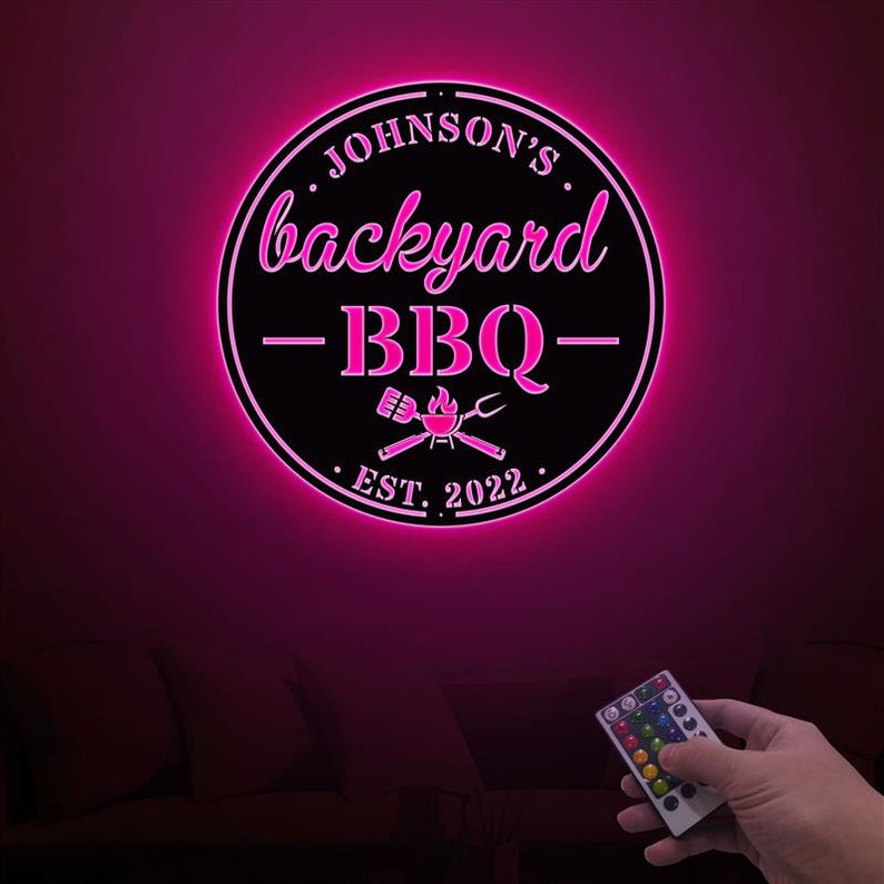 Personalized Backyard BBQ Metal Sign With LED Light BBQ Etsy