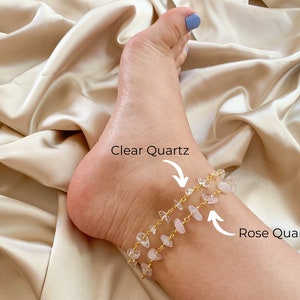 Bracelet De Cheville En Quartz Rose Fait Main - Corde Naturelle, Longueur 10 Pouces, Fabriqué Aux USA