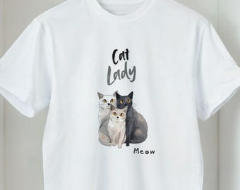 Cat T-shirt, Cat Mom, CAT Lady Shirt, Classic Round Neck for Women | Cats | Gildan® 64000L