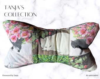 Cat reading pillow, patchwork neck pillow, bookend, book support, relaxation pillow, gift, NEW, cat lover design no. 06
