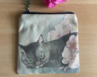 Bolsa de cosméticos, bolsa de gato, gato gris, amante de los gatos, NUEVO, idea de regalo, billetera, monedero, organizador