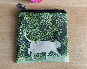 Bolsa de cosméticos, bolsa de gato, gato blanco, corriendo, amante de los gatos, NUEVO, idea de regalo, billetera, monedero, organizador de monedero