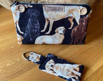 Gift set: Cosmetic bag / bag dog dogs dog breeds + keyring, handmade - gift idea NEW Labrador Golden Retriever