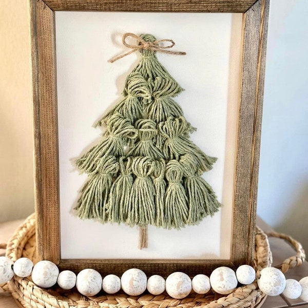 Framed Christmas Tree Yarn Decor, Cute Standing or Hanging Christmas Decor for Living Room or Entryway