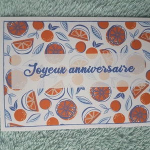 Carte "Joyeux Anniversaire" orange/citron
