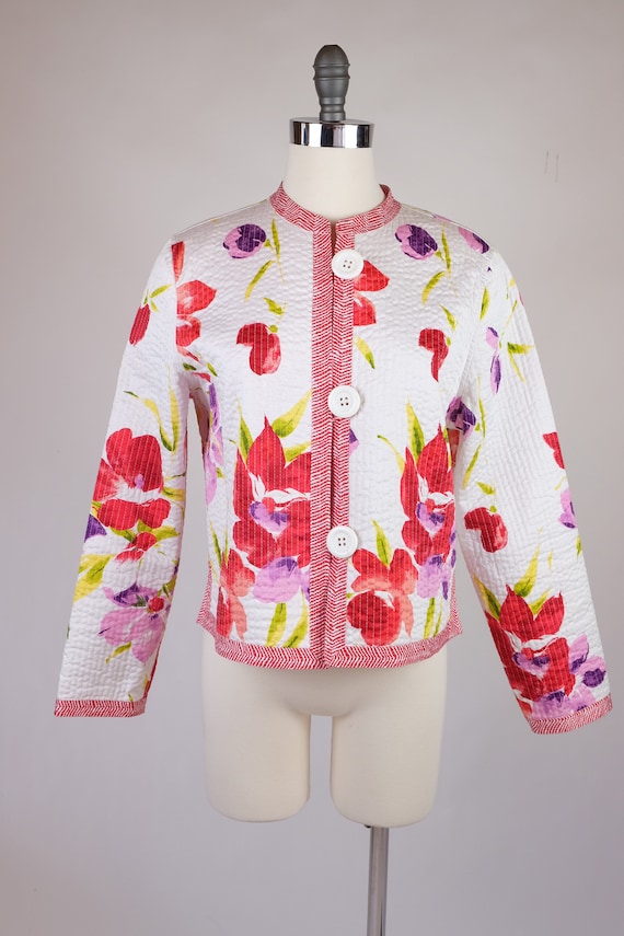 1980s Bright Floral Reversible Quilted Jacket - image 2