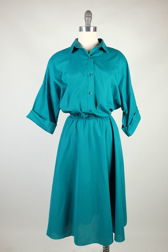 1980s-Does-1950s The American Shirtdress in Teal - image 2