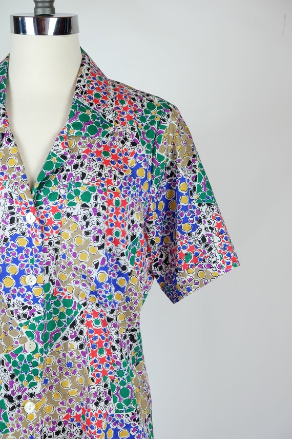 1990s Judy Bond Geometric Patchwork Print Blouse - image 3