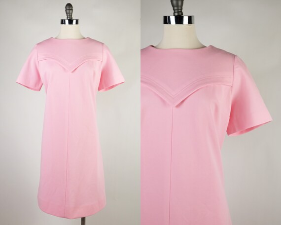 1960s Bubblegum Pink Double Knit Mod Dress - image 1