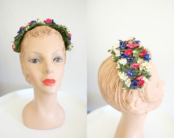 1950s Multicolor Flower Velvet Headband