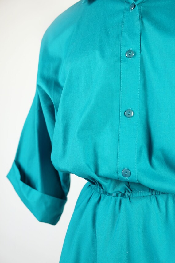 1980s-Does-1950s The American Shirtdress in Teal - image 4