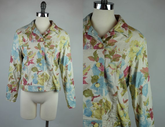 1990s Coldwater Creek Floral Linen Jacket - image 1