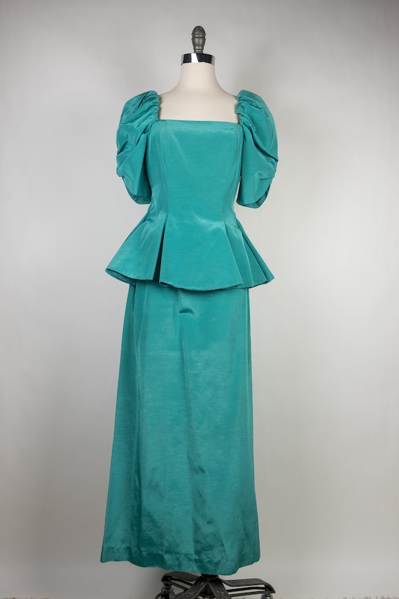 1980s Vivian Dessy Diamond Turquoise Prom Dress - image 2