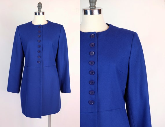 1980s Harvé Benard Cobalt Blue Wool Coat - image 1