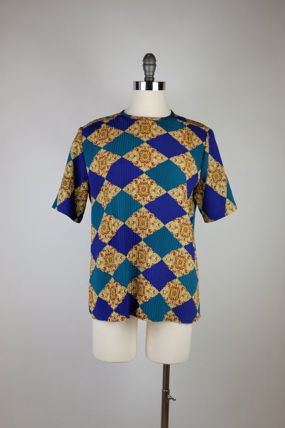 1980s Notations Abstract Argyle Print Short Sleev… - image 2