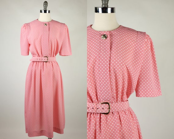 1970s Lady Carol of New York Pink & White Polka D… - image 1