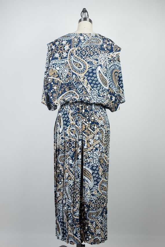 1980s Leslie Fay Navy Paisley Shirtdress - image 5