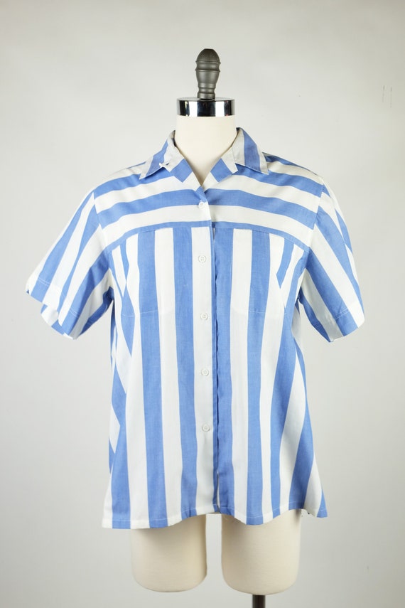 1980s The Fox Collection Blue & White Striped Blo… - image 2