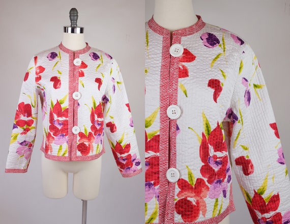 1980s Bright Floral Reversible Quilted Jacket - image 1