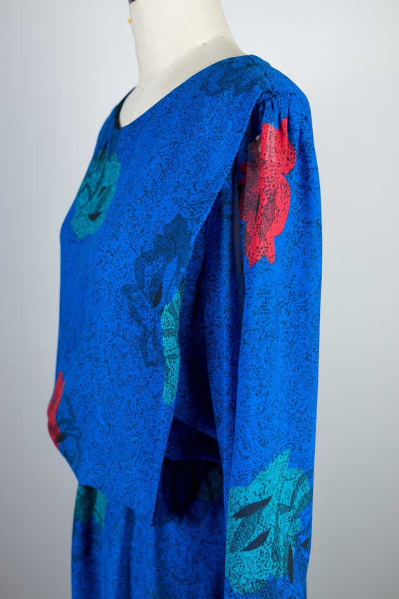 1980s Young Garé Cobalt Abstract Floral Blouson D… - image 5