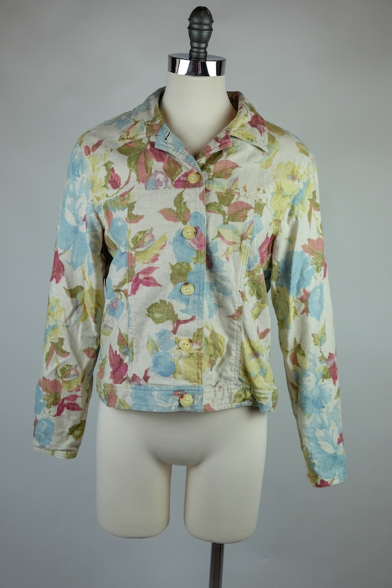 1990s Coldwater Creek Floral Linen Jacket - image 2