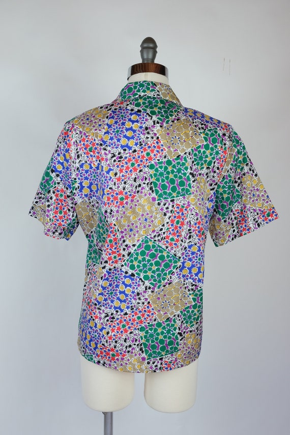 1990s Judy Bond Geometric Patchwork Print Blouse - image 6