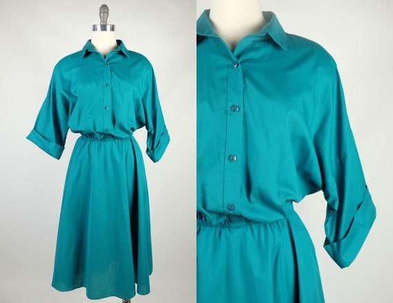 1980s-Does-1950s The American Shirtdress in Teal - image 1