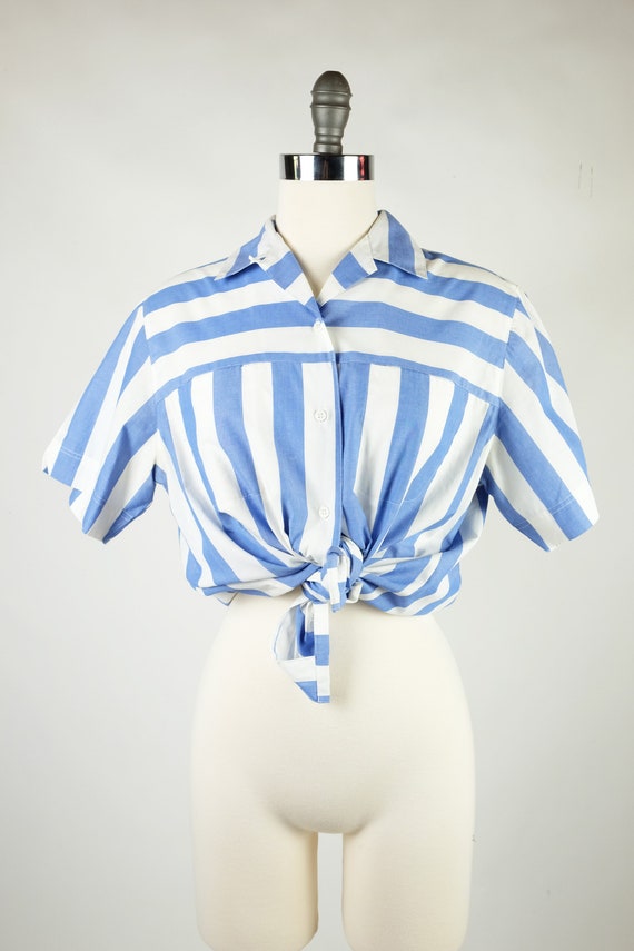 1980s The Fox Collection Blue & White Striped Blo… - image 4