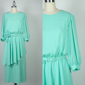 Década de 1970 Henry Lee Mint Bishop Vestido de manga