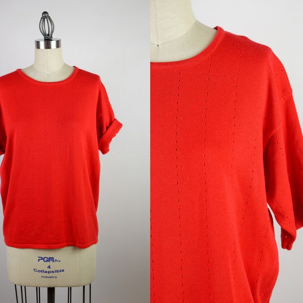 1980s Crystal Kobe Red Short Sleeve Sweater