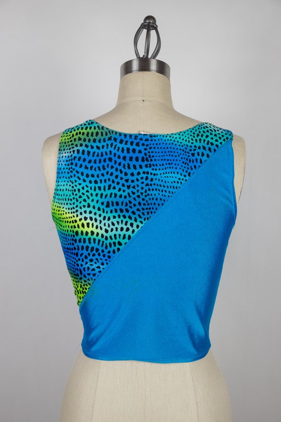 1980s Neon Green and Blue Workout Crop Top - image 6