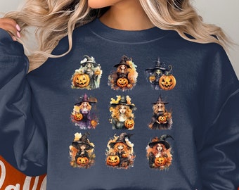 Halloween Sweatshirt, Cute Halloween Witch Sweater, Cute Fall Sweater, Halloween Party Costume Sweatshirt, Funny Halloween Sweater