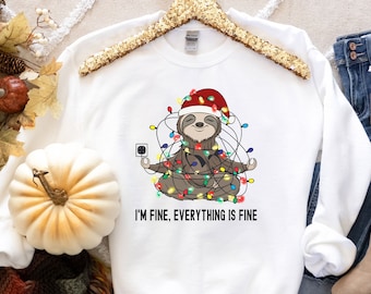 Kerst luiaard sweatshirt, kerstverlichting sweatshirt, kerst sweatshirt, grappige kersttrui, grappige kerstman