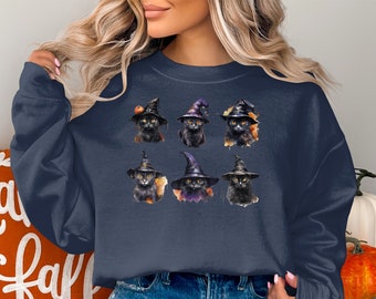 Halloween Sweatshirt, Halloween Scary Black Cats Sweater, Cute Fall Sweater, Halloween Party Costume Sweatshirt, Funny Halloween Sweater