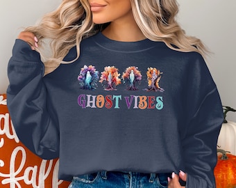 Halloween Sweatshirt, Spooky Tree Ghosts Vibes Sweater, Cute Fall Sweater, Halloween Party Costume Sweatshirt, Funny Halloween Sweater