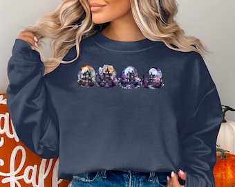Halloween Sweatshirt, Halloween Spooky House and Moon Sweater, Cute Fall Sweater, Halloween Party Costume Sweatshirt, Funny Halloween tee