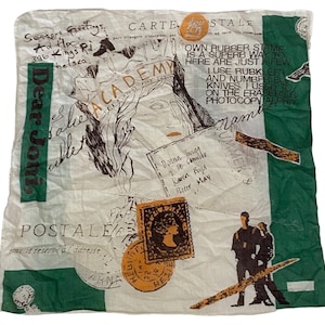 Vintage STAMP handkerchief, Dear Joni, Carte Postal