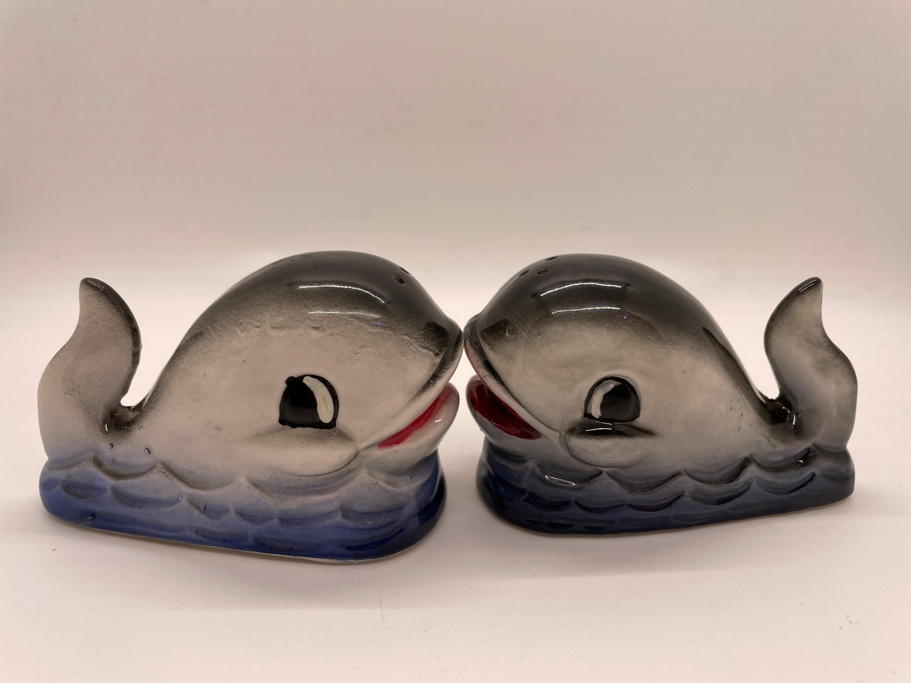Vintage Ceramic Whale Salt and Pepper Shakers with Blowholes Etsy