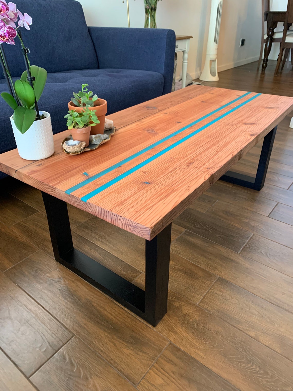 Reclaimed Redwood Coffee Table/ Midcentury Coffee table/ Epoxy Etsy