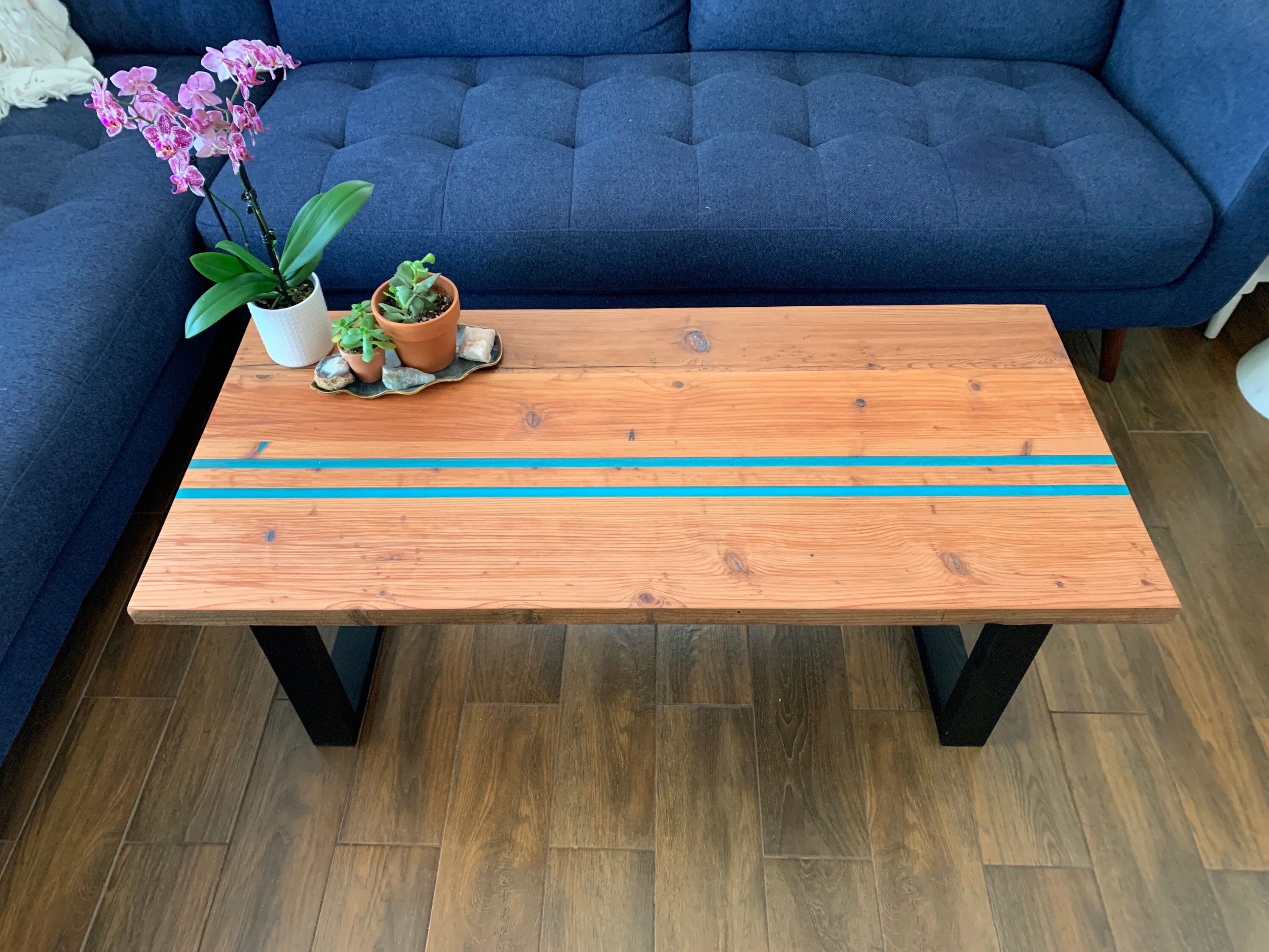 Reclaimed Redwood Coffee Table/ Midcentury Coffee table/ Epoxy Etsy