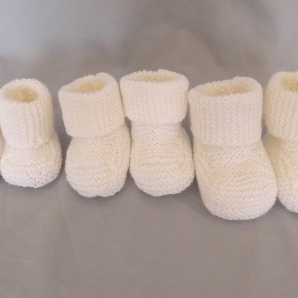 Hand knit White Baby Booties/ 3 sizes