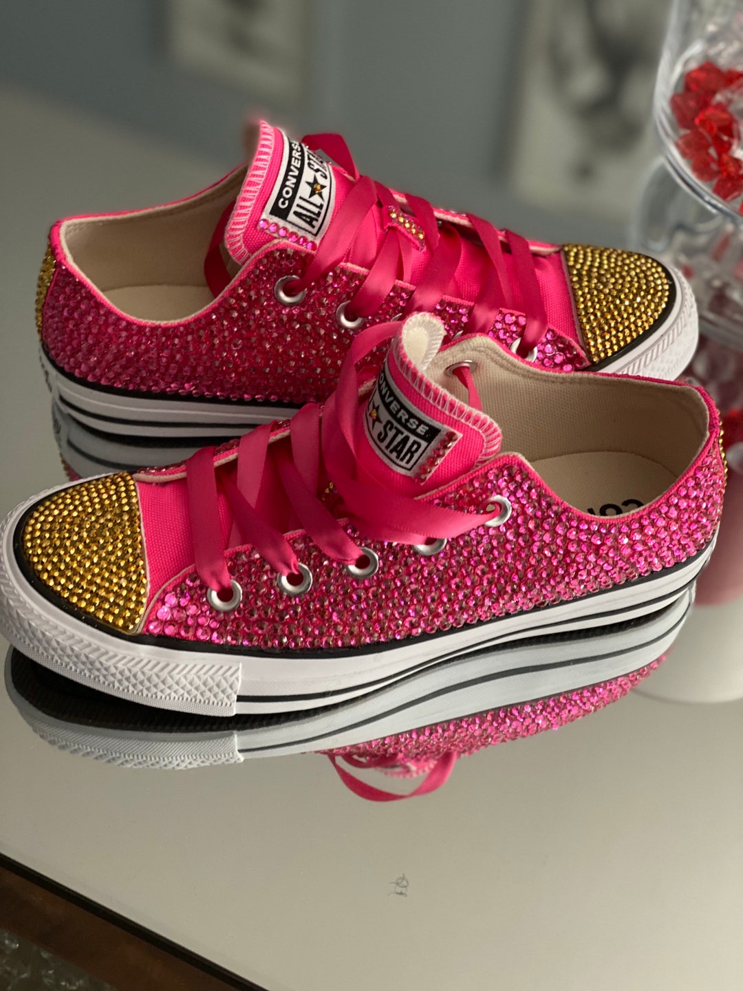 Hot Pink Blinged Out Converse Womens Size 5.5. Ready to Ship - Etsy